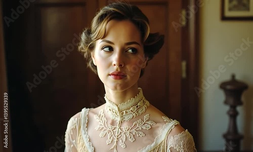 Elegant Woman in Vintage Dress,  A Timeless Portrait