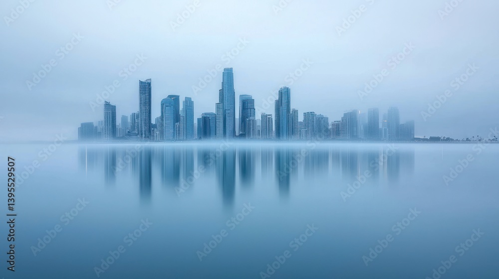 Misty City Skyline Reflection Misty City Skyline Reflection