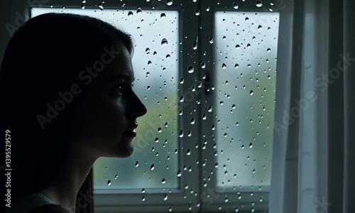 Rainy Day Melancholy: A Woman's Silhouette by the Window
