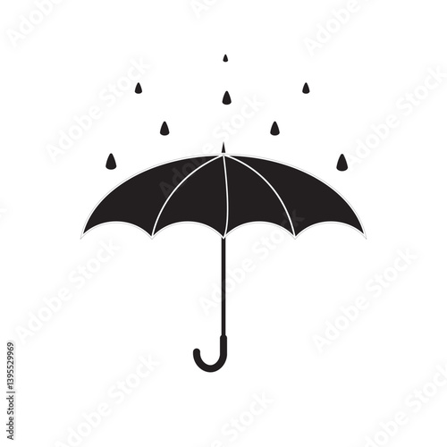 Umbrella vector icon in black color. black silhouette vector icon set isolated on white background. Open umbrella for rainy weather or sunshade symbol. Vector illustration.
