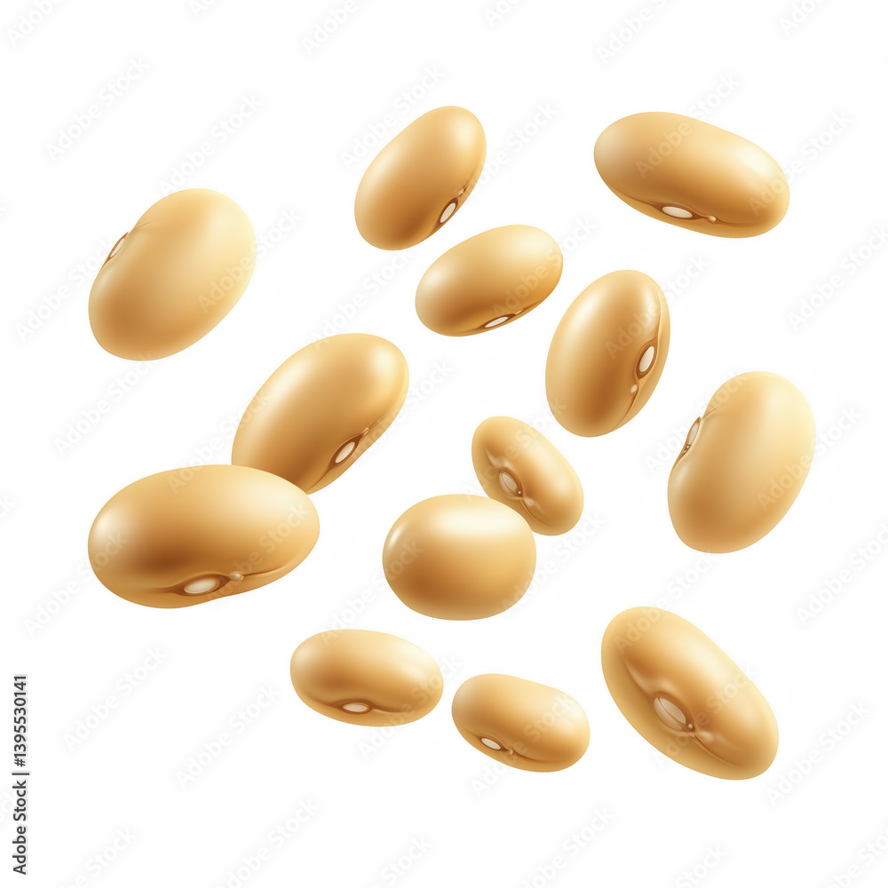 Realistic floating soybeans with detailed texture, organic healthy food ingredient illustration, plant-based protein for agriculture, cooking, and nutrition design, isolated on transparent background. Realistic floating soybeans with detailed texture, organic healthy food ingredient illustration, plant-based protein for agriculture, cooking, and nutrition design, isolated on transparent background.