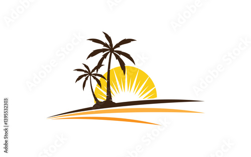 Palm tree summer beach icon illustration v.2