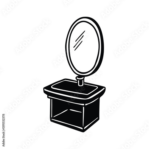 Vintage Oval Mirror Vanity Set Bathroom Black White Design