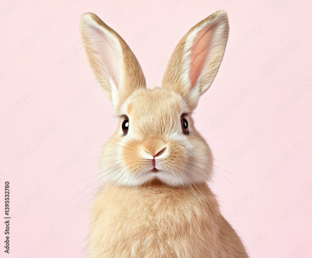 Obraz premium Fluffy bunny with long ears and cute expression against pastel background