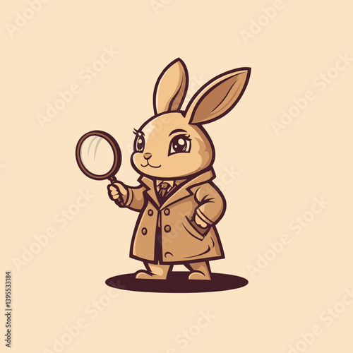 Adorable cartoon rabbit detective holding a magnifying glass, concept for mascot design, branding, and children's book illustration