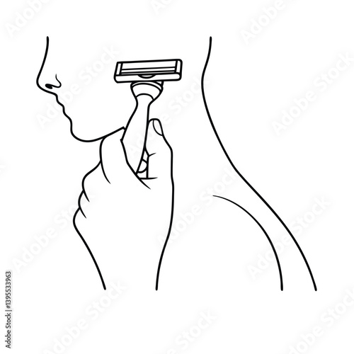 Closeup shaving illustration mans face, neck, razor, smooth skin, precise technique, gentle shave, c