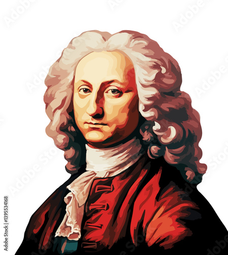 Illustrated Drawing of Antonio Vivaldi. Italian Baroque composer renowned for his concertos, especially 