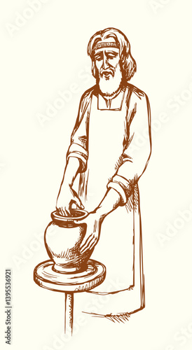 Vector drawing. Potterer make a potter