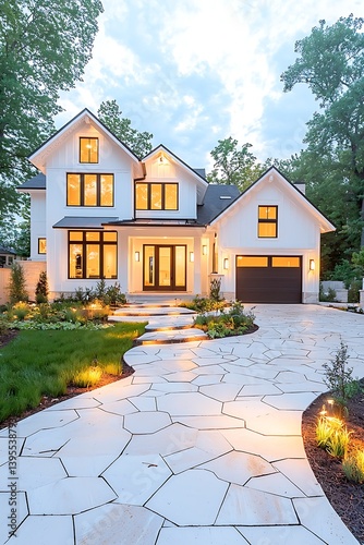 Modern House Dusk Driveway