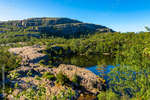 Small Scenic Mountain Lake for a Picnic and Short Rest on a Preikestolen Hiking Trail, Stavanger, Norway, July 2018