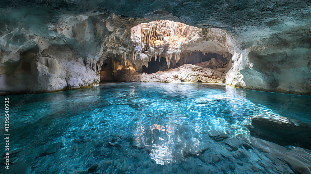 Naklejka premium Captivating underground cave. Subterranean Waters. Illustration