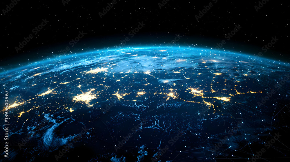 Obraz premium Global Network Of City Lights On Earth At Night