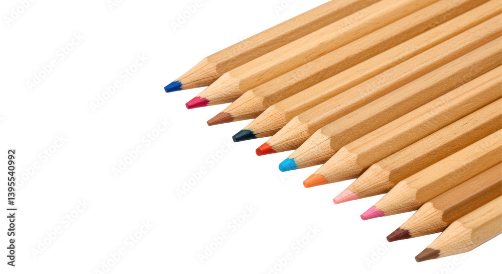 Isolated Row of Colored Pencils Isolated Row of Colored Pencils