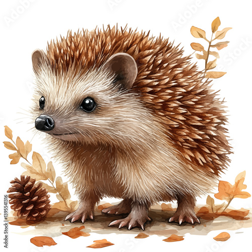 Hedgehog, watercolor illustration, isolated on a white background.

