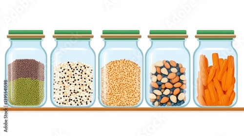 Whimsical illustration of jars on a pantry shelf in pastel tones — a cozy, hand-drawn take on sustainable kitchen living