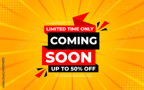 Coming Soon Sale Banner vector template. Grand Opening vector graphic element. Super shop label Promo design. Product opening festival background collection.
