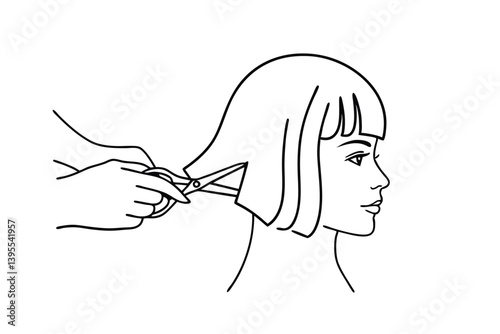 Hair Salon, Haircut, Bob Haircut, Scissors, Styling, Woman, Hairdresser, Line Art, Simple Illustrati