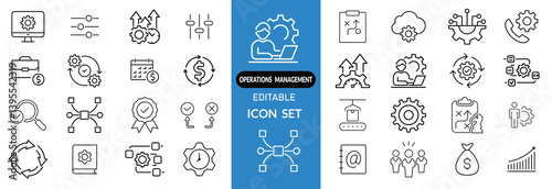 Business Management & Operational Strategy Icon Set – Leadership, Workflow, Logistics, Performance, Planning