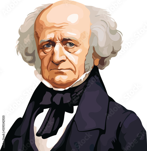 Illustrated Drawing of Martin Van Buren. Martin Van Buren, 8th US President, known for his role in the Democratic Party, Jacksonian Democracy, and economic reforms during his presidency. photo