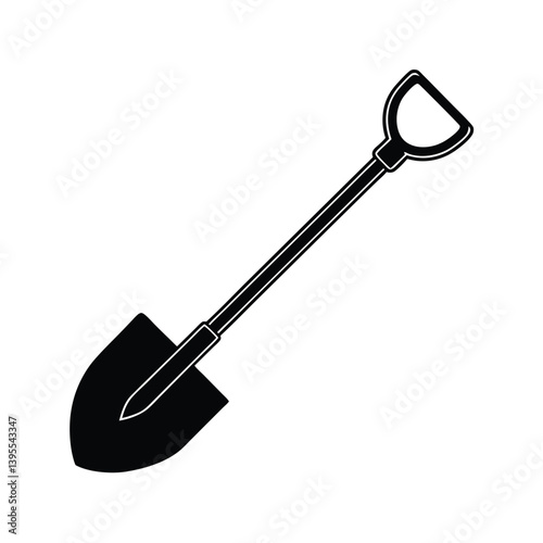 Black and white shovel icon, gardening tool, digging implement