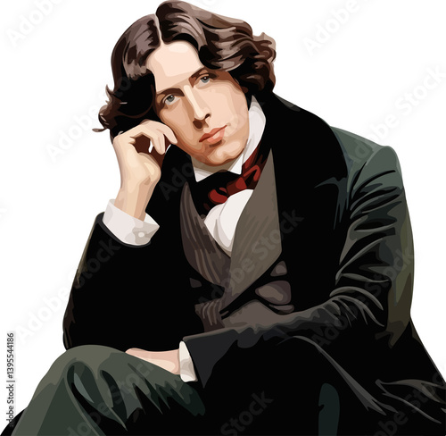 Illustrated Drawing of Oscar Wilde. Oscar Wilde, an Irish playwright, poet, and novelist, was known for his wit, aestheticism, and iconic works like 'The Picture of Dorian Gray'.