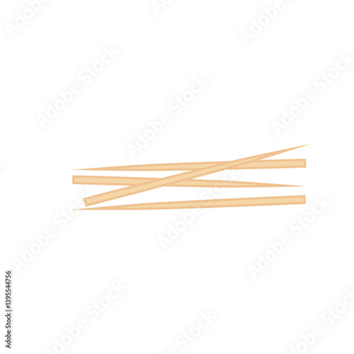 Wooden toothpick. Sharp bamboo sticks for teeth. Wood skewer with pointed tip. Vector illustration