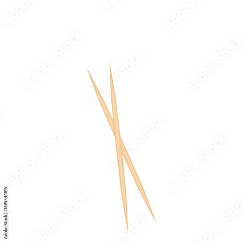 Wooden toothpick. Sharp bamboo sticks for teeth. Wood skewer with pointed tip. Vector illustration