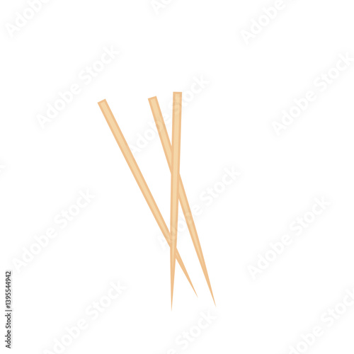 Wooden toothpick. Sharp bamboo sticks for teeth. Wood skewer with pointed tip. Vector illustration