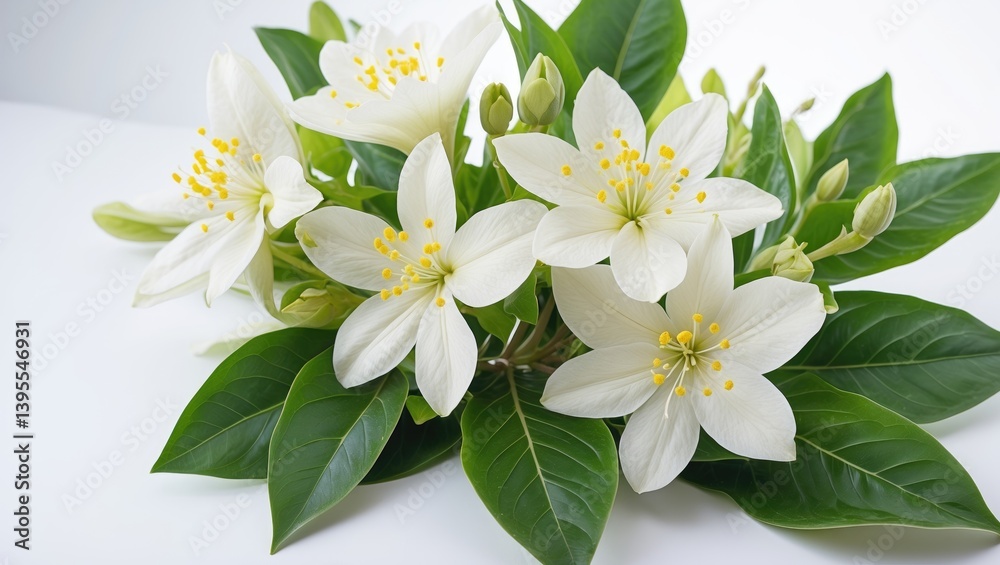 Obraz premium Houttuynia blossoms on a plain white background