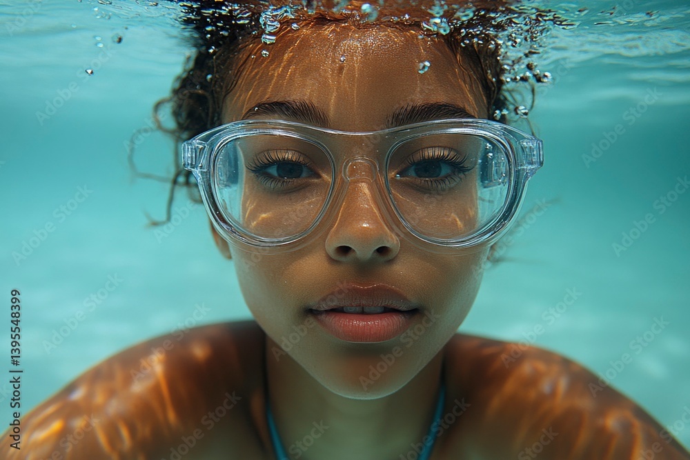 Naklejka premium Underwater shoot of a woman plunging in a swimming pool 
