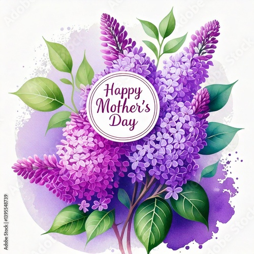 Obraz na płótnie A bouquet of lilacs with a card and wishes for Mother's Day w salonie