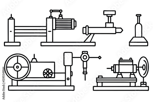 Lathe line art precision workshop tool line drawing