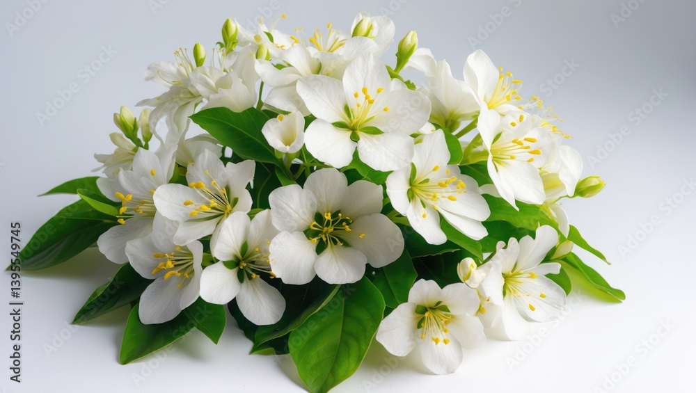 Fototapeta premium Houttuynia flowers set against a white backdrop