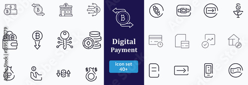 Bil and Payment line icon set. Outline bil and payment method symbols. Money transfer. Banking, credit card, cash and transaction symbol. Vector illustration
