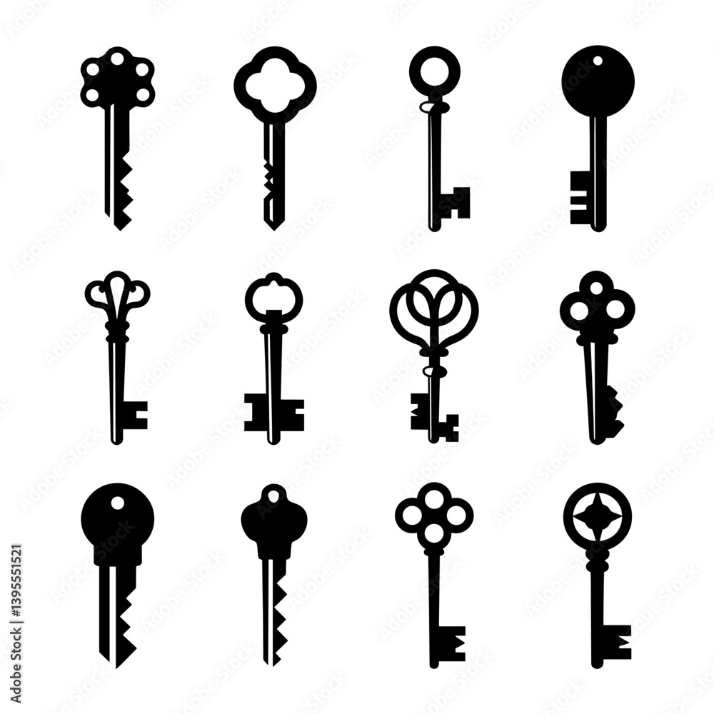 Key Silhouette Vector Bundle Black and White Key Clipart EPS Illustration Key Silhouette Vector Bundle Black and White Key Clipart EPS Illustration