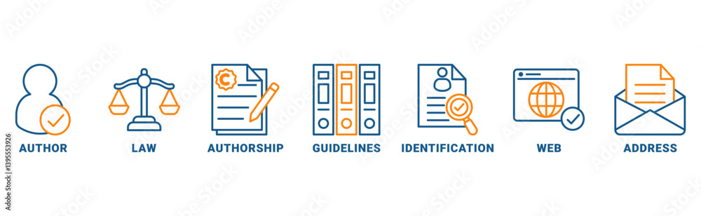 Copyright banner web icon vector illustration concept with an icon of author, law, authorship, guidelines, identification, web, address Copyright banner web icon vector illustration concept with an icon of author, law, authorship, guidelines, identification, web, address