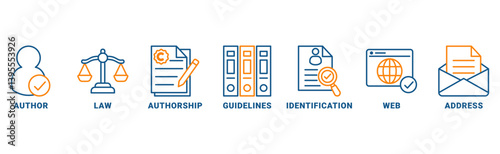 Copyright banner web icon vector illustration concept with an icon of author, law, authorship, guidelines, identification, web, address 