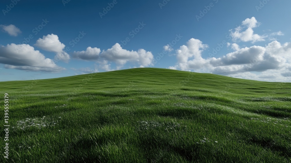 Naklejka premium Lush green field under a vibrant blue sky
