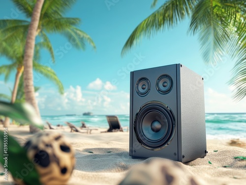 Dark Gray Speaker on Sunny Tropical Beach