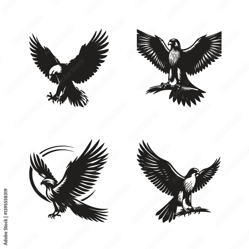 Obraz premium set of silhouettes vector of falcons bird, eagle vector illustration