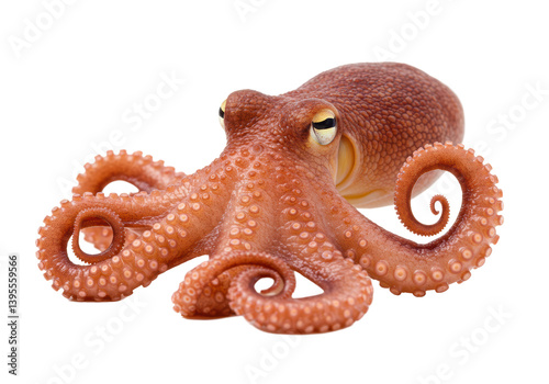 Isolated Orange Octopus Curled Tentacles Display