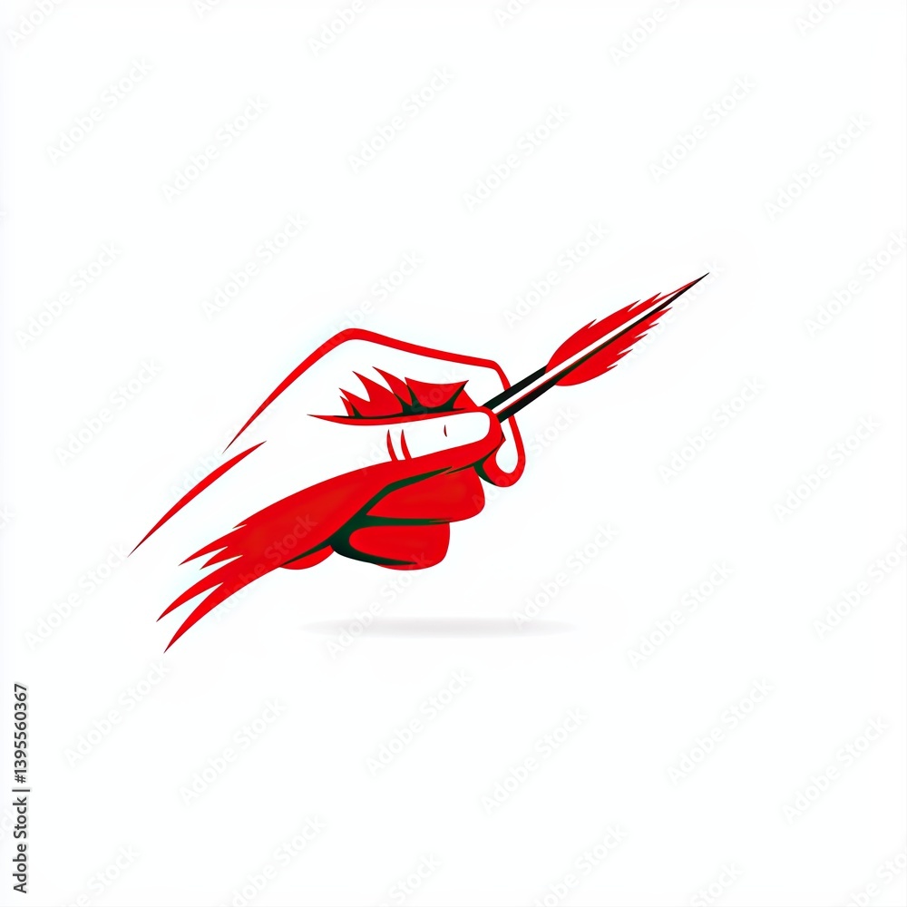 Fototapeta premium Stylized Illustration of Hand Holding a Paintbrush in Red and Black
