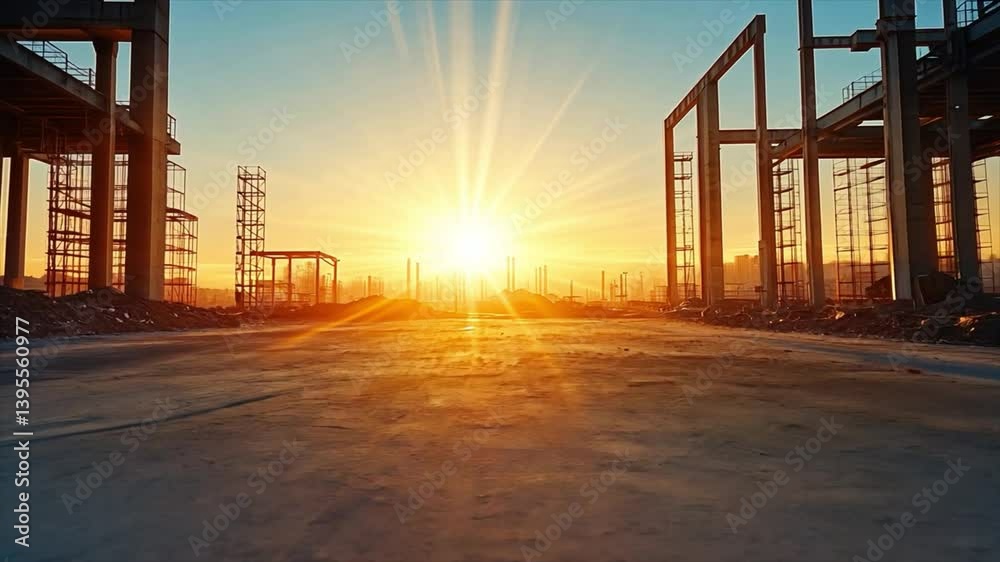 Sun shining through unfinished building frames Sun shining through unfinished building frames