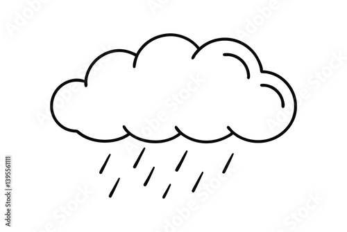 Simple Black And White Line Art Of A Rain Cloud Illustration