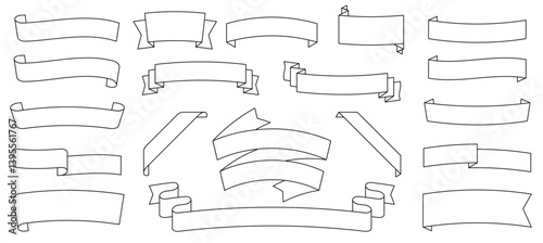 Simple ribbon vector illustration set. Scrolling ribbon frame with white copy space.