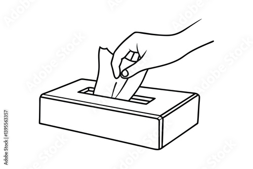 Hand Pulling Tissue From Box Illustration Line Art Black And White