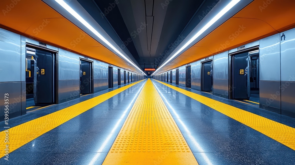 Fototapeta premium A modern underground train station hallway with symmetrical design