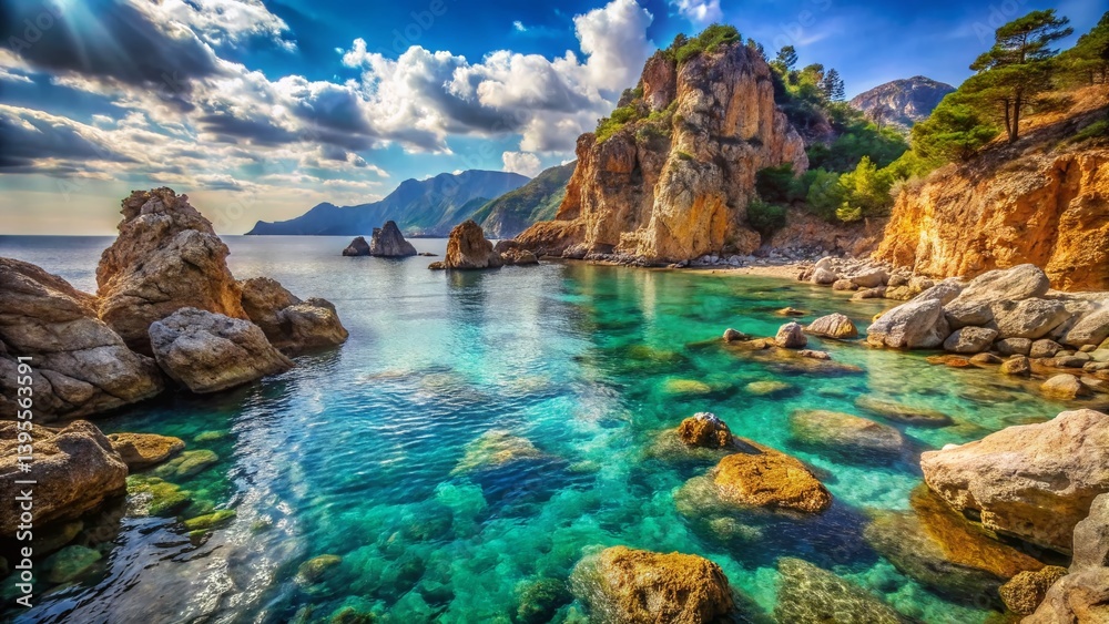 Obraz premium Stunning High-Resolution Image: Rocky Coastline, Turkish Riviera, Mediterranean Sea