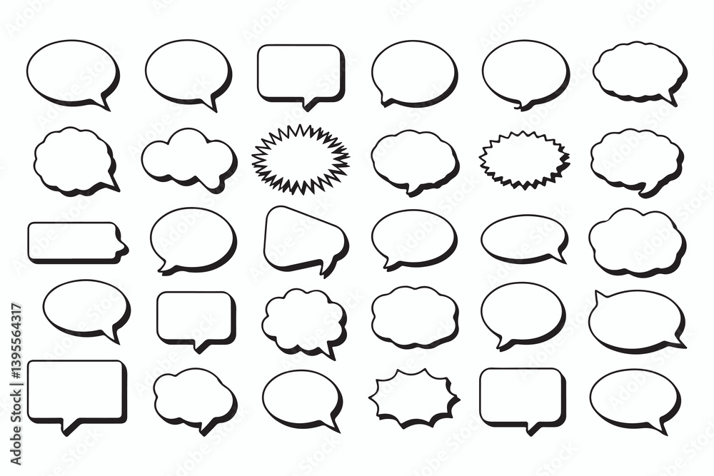 Obraz premium Collection of Black and White Comic Book Speech Bubbles