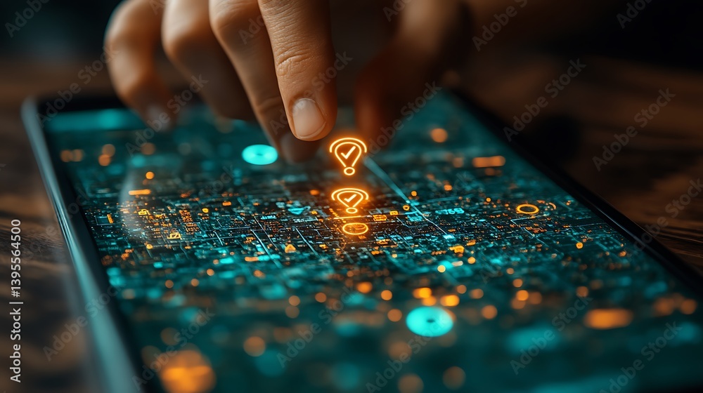 Hand Interacting with Digital Interface: Futuristic Technology, Problem Solving, Innovative Solutions, Data Analysis, Artificial Intelligence